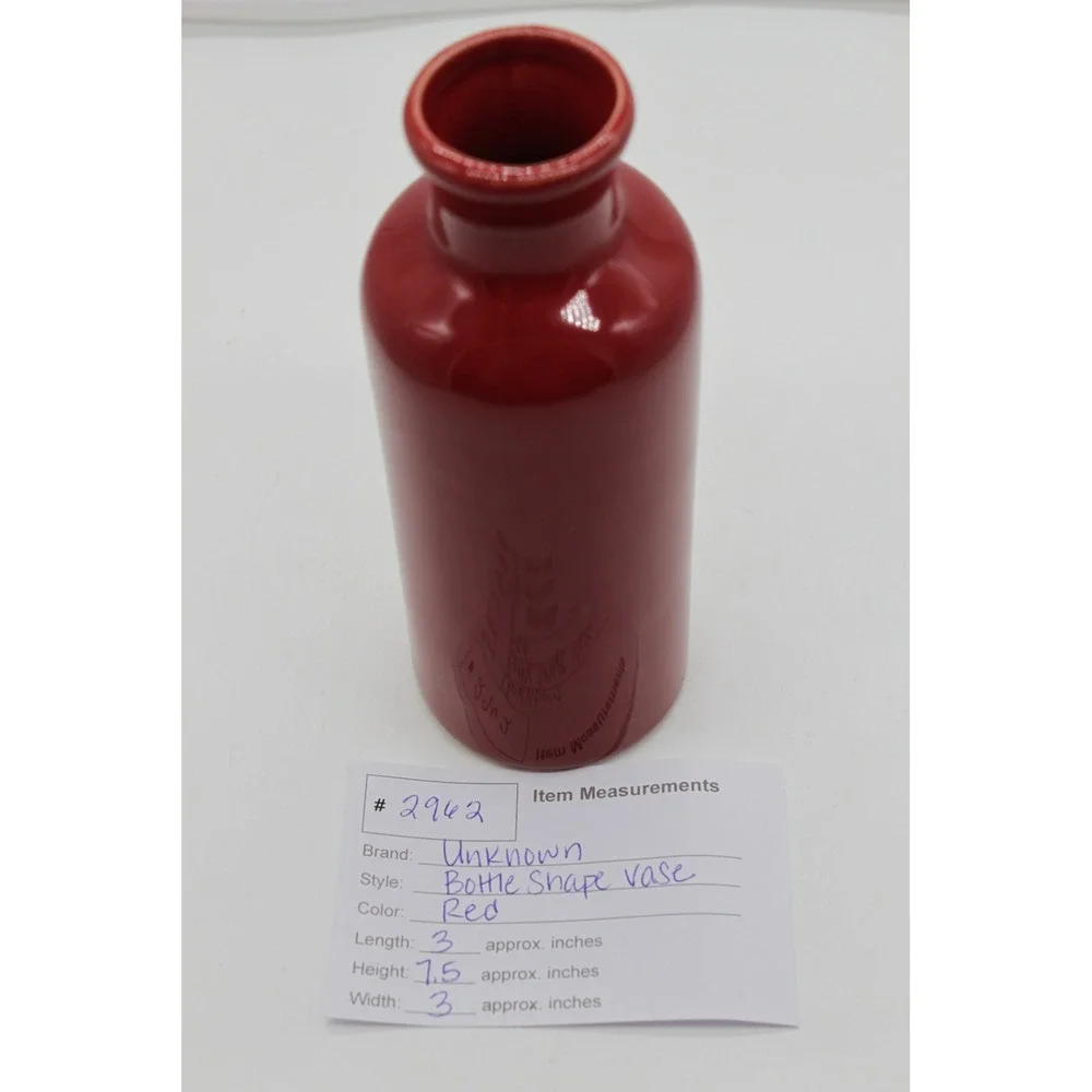 Modern Farhmhouse Vibrant Glossy Scarlet Red Ceramic Bottle Shape Vase 7.5